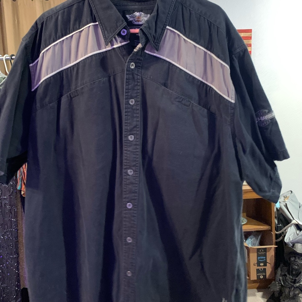 Harley-Davidson Black and Gray Casual Button Down Shirt